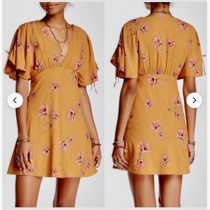NWT Free People Melanie Mini Dress Sz 6 Mustard Yellow Floral Ratailed $128